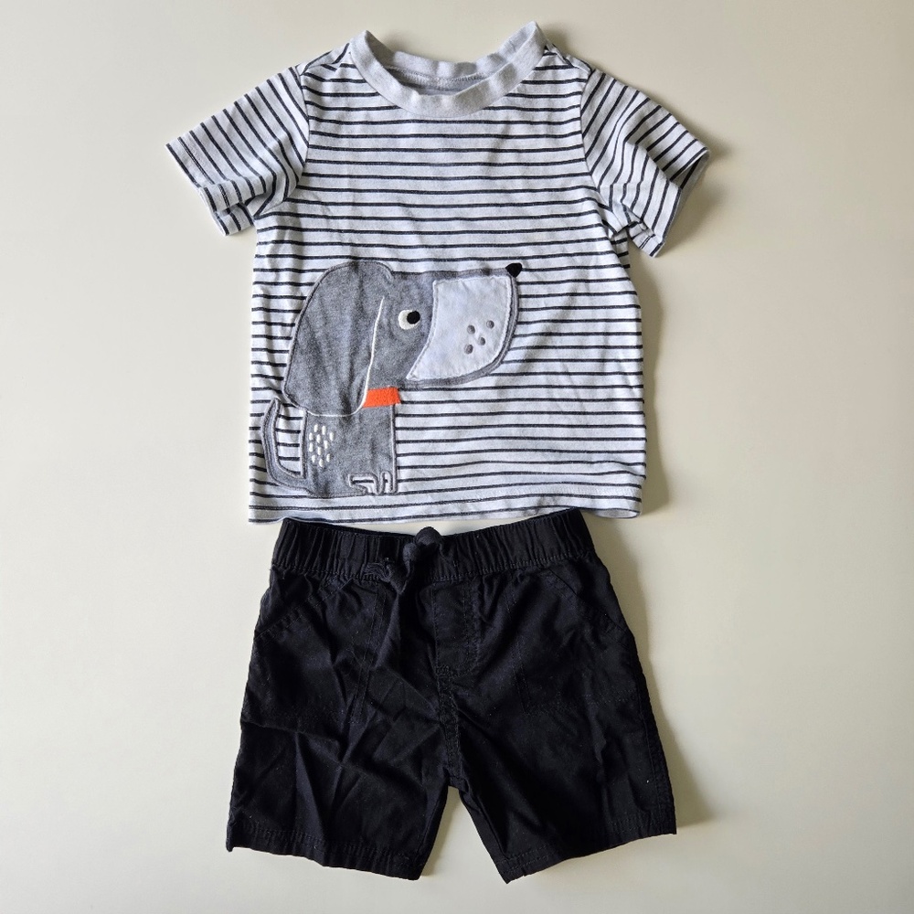 🌺 First Impressions Dog stripe shirt & black shorts